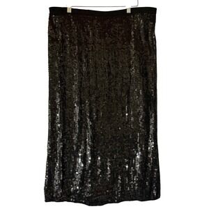 Neiman Marcus Womens Small Black Silk Sequin Midi Skirt Cocktail Party Glam